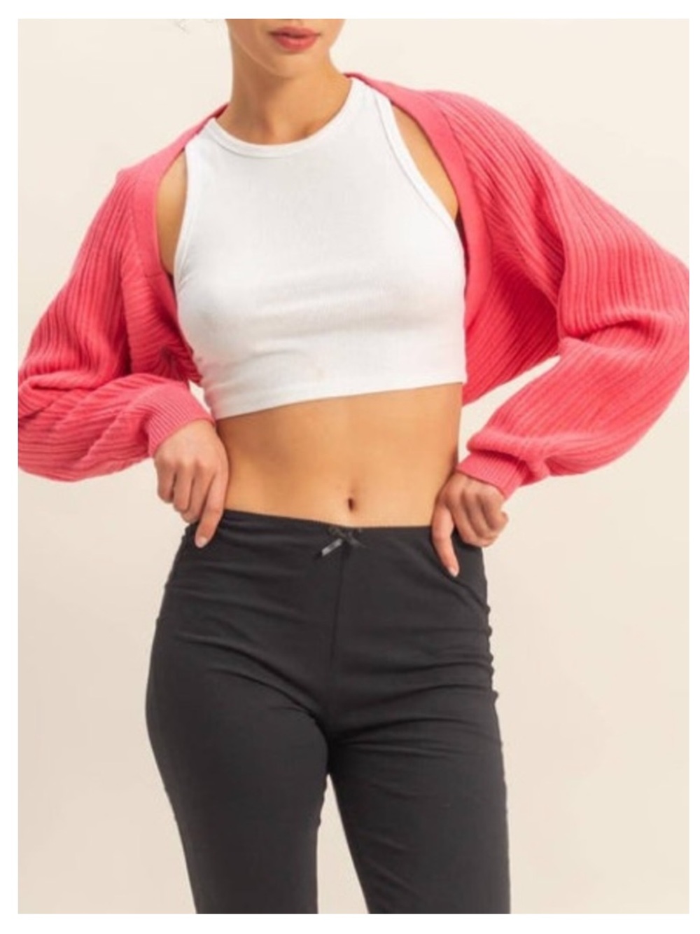 🟤NWT DOUBLE ZERO Ribbed Knit Bolero Cardigan in Taffy Pink